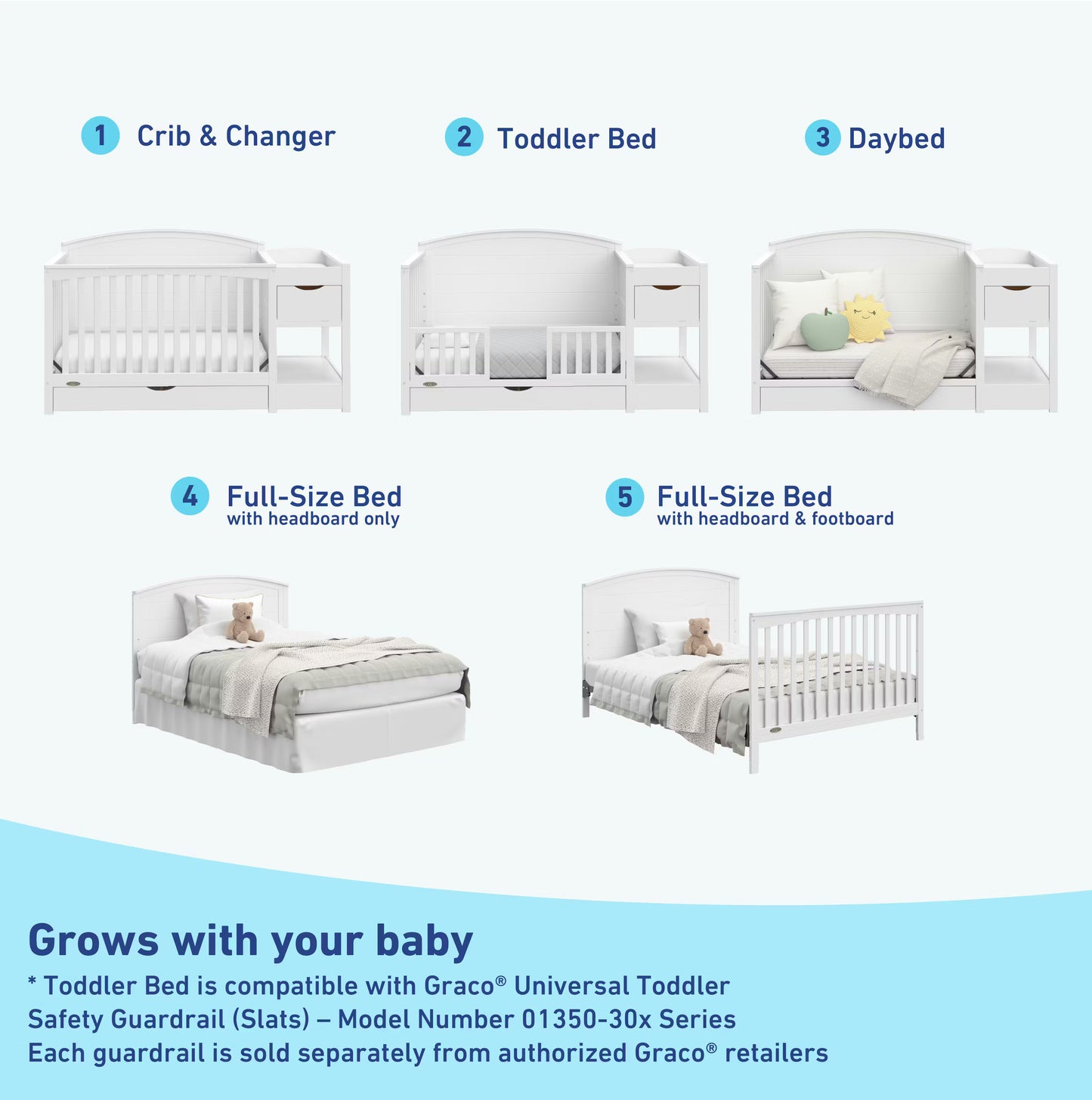 Graco Bellwood 5-in-1 Convertible Crib with Changing Table (White)