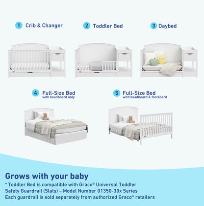 Graco Bellwood 5-in-1 Convertible Crib with Changing Table (White)