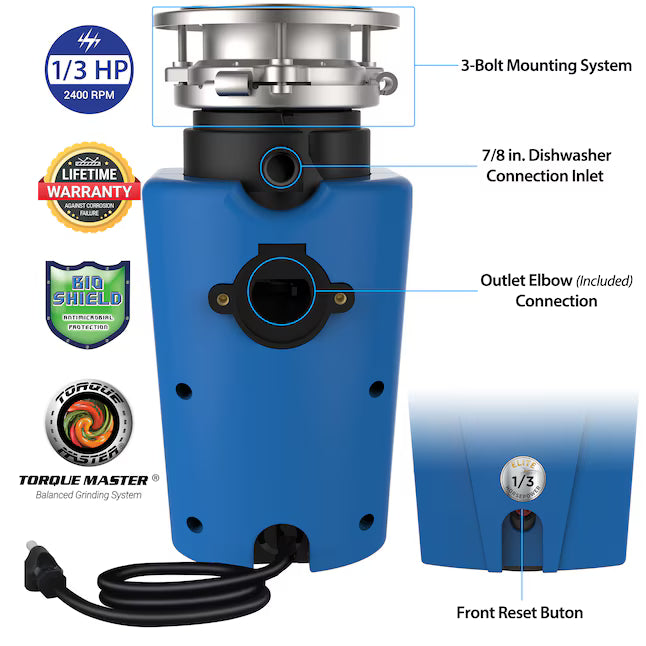 American Standard Elite Corded 1/3 HP Continuous Feed Insulated Garbage Disposal