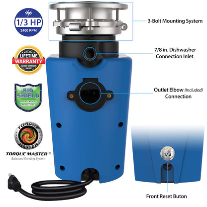 American Standard Elite Corded 1/3 HP Continuous Feed Insulated Garbage Disposal