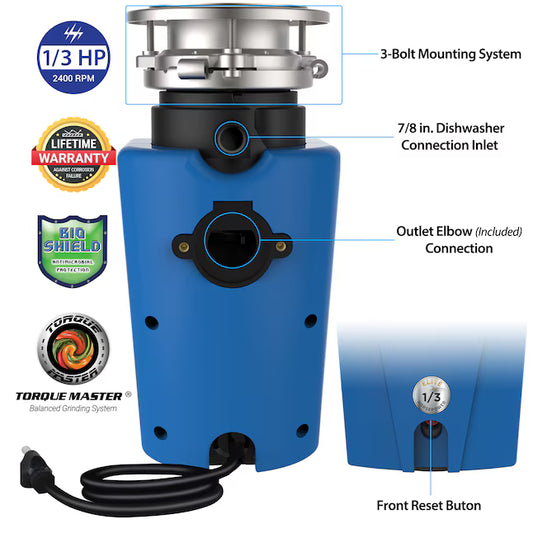 American Standard Elite Corded 1/3 HP Continuous Feed Insulated Garbage Disposal