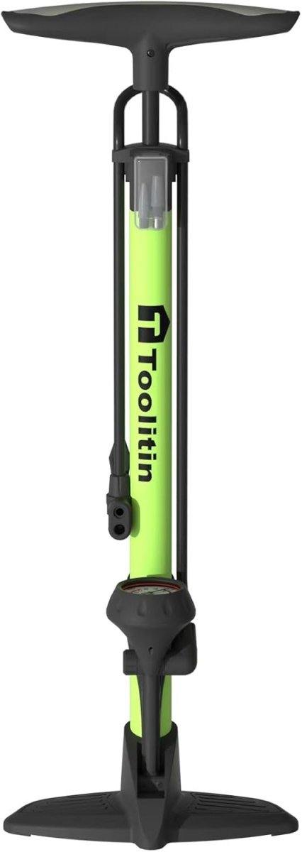 TOOLITIN Floor Bike Pump with Pressure Gauge – 160 PSI, Aluminum, Green - Sumara Shop LLC